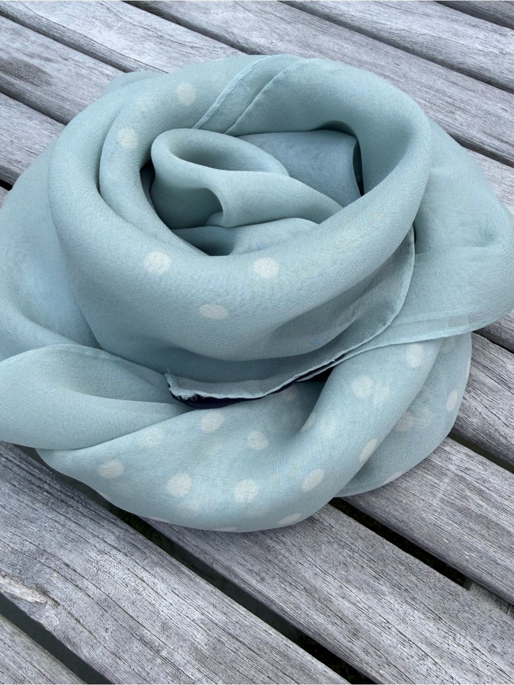 Ralph Lauren Pale Blue Polka Dot Chiffon Scarf